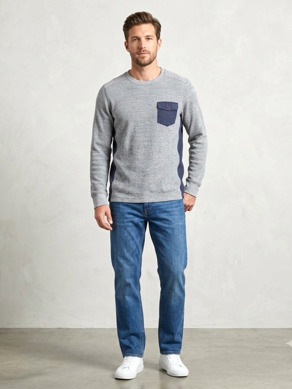 Abercrombie & Fitch Muscle Gray Denim Accent Sweater Large Vintage Y2K Crewneck